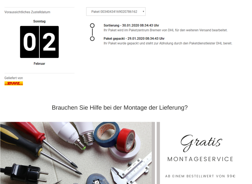 Zusätzliche Information mit Sendungsverfolgung verbinden - PAQATO